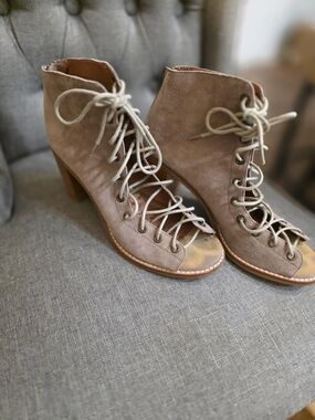 Jeffrey Campbell Taupe Suede Lace-Up Open-Toe Ankle Boots